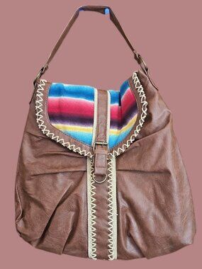 NWoT Southwestern Striped Serape Accent Shoulder Bag Slouchy Vegan Leather Hobo